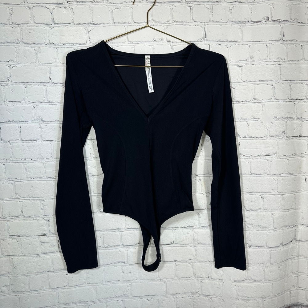 Free People Intimately‎ Black V-Neck Long Sleeve Bodysuit Small OB1125254